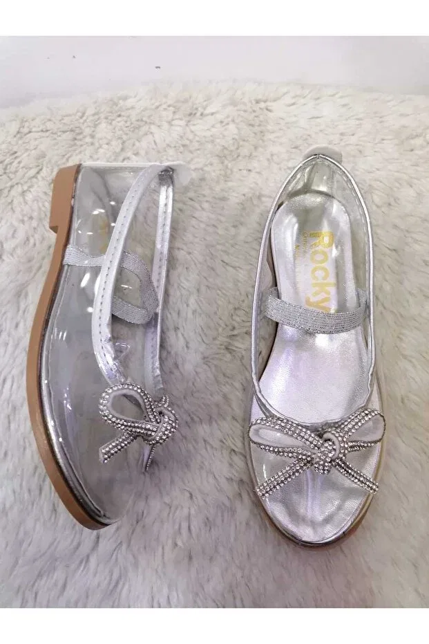 Детские балетки для девочек из искусственной кожи Cinderella Özgür Kids, Transparent Silver — фото 2