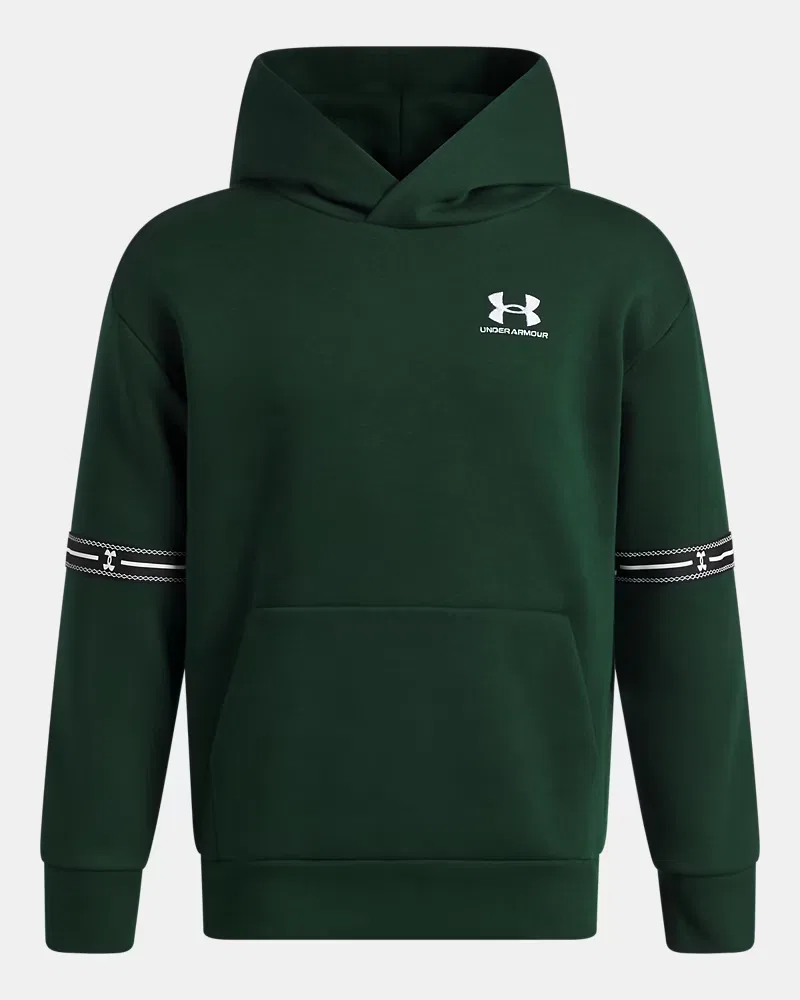Худи для мальчиков ультрамягкое из флиса с начесом UA Icon Fleece Taped UnderArmour, Forest Green/White