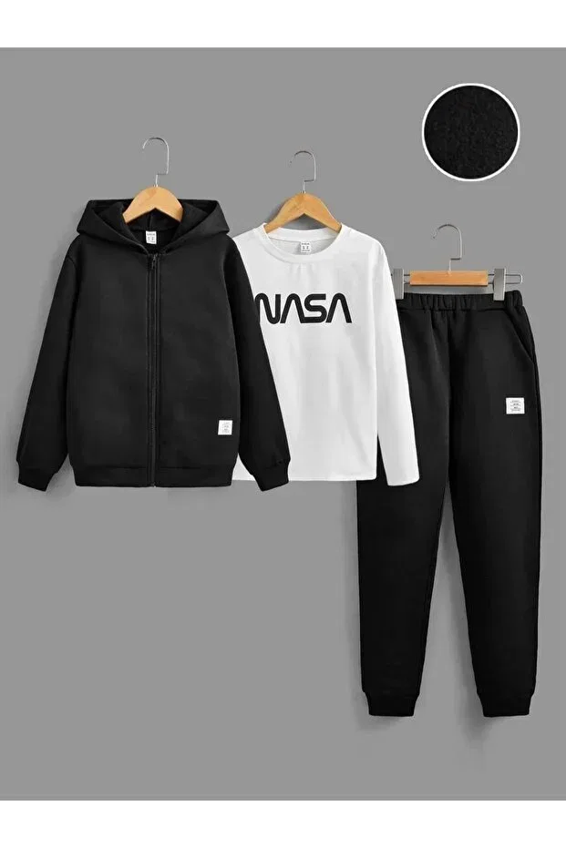 Детский комплект свитшот-брюки с принтом Nasa Printed Set of 3 Jacket, Sweat and Tracksuit Children's Set Keywest, Black