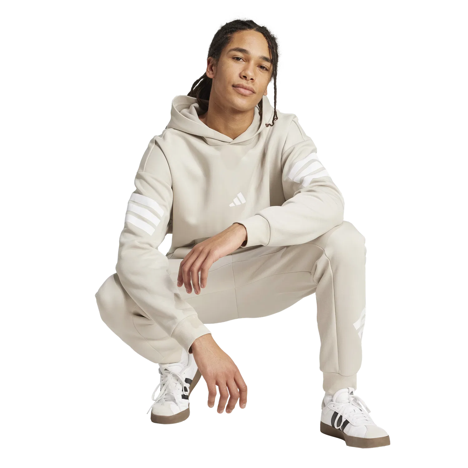 Мужской спортивный худи с капюшоном Adidas, бежевый — фото 4