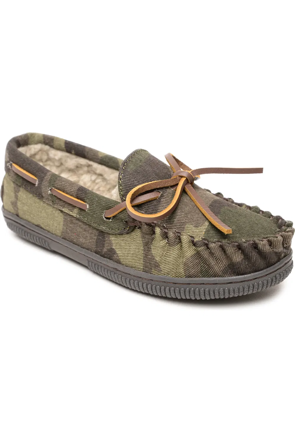 Детские тапочки слипоны на пенке с начесом Minnetonka, Green Camo Print