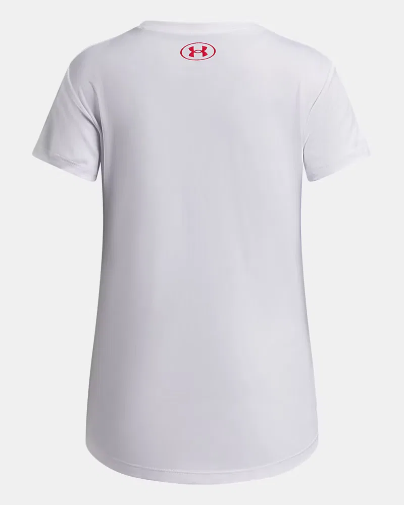 Футболка для девочек с коротким рукавом из влагоотводящей ткани UA Velocity Softball UnderArmour, White/Red — фото 2