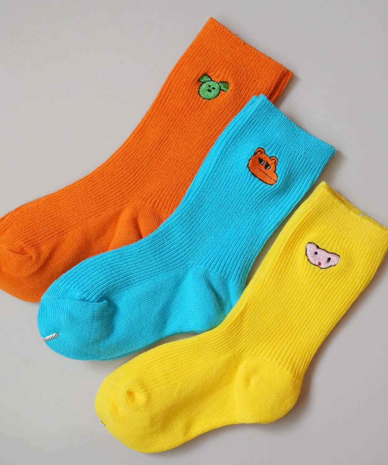 Детские носки с вышивкой животных, комплект из 3 пар, hymy, Blue/Yellow/Orange