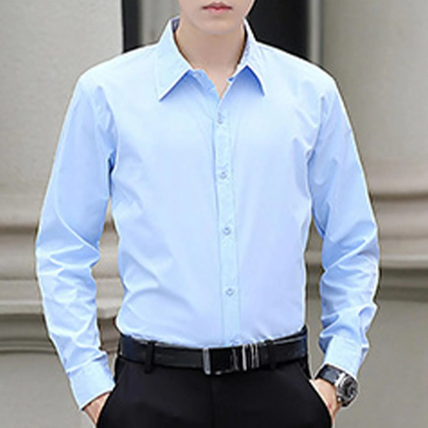 Мужская рубашка с длинным рукавом, Slim Fit, голубой — фото 2