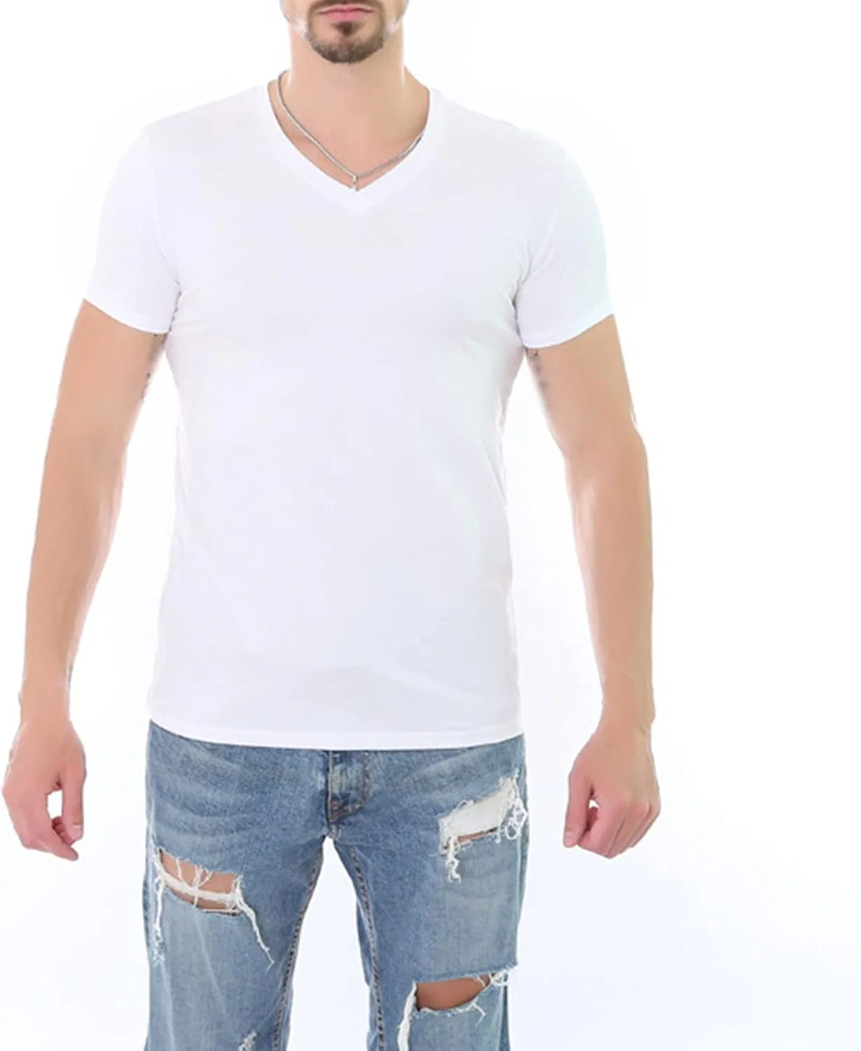 Мужская футболка с V-образным вырезом Muscle Stretch, White — фото 2