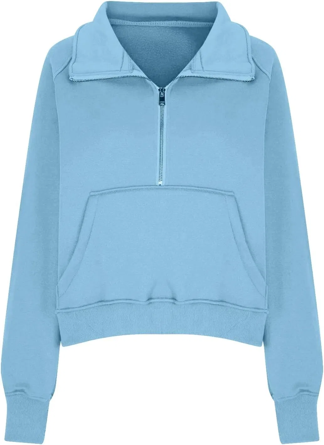Женский свитшот оверсайз с полузамком и флисом, модель Quarter Zip, голубой — фото 2