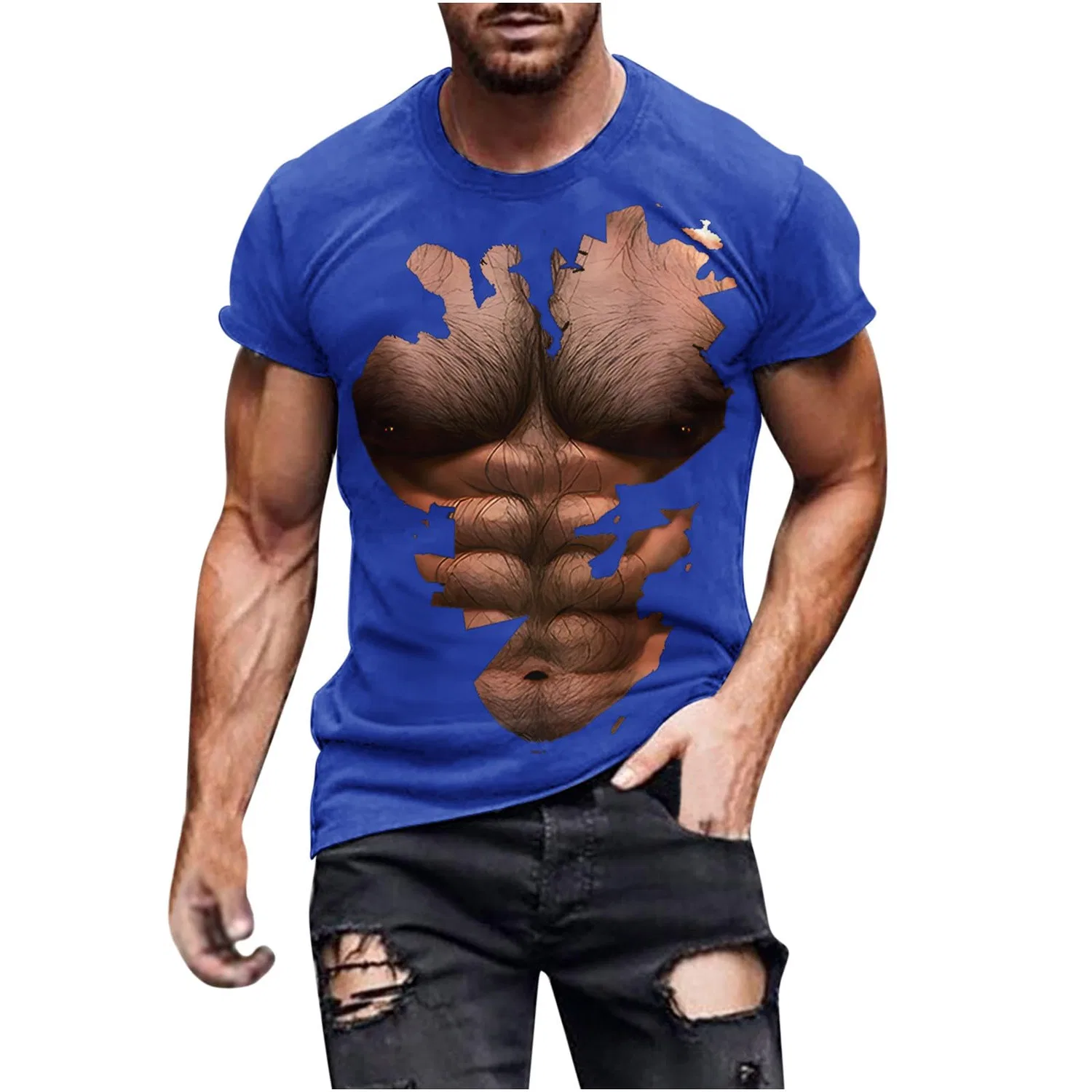 Мужская футболка с принтом Funny Abdominal Muscle, Blue
