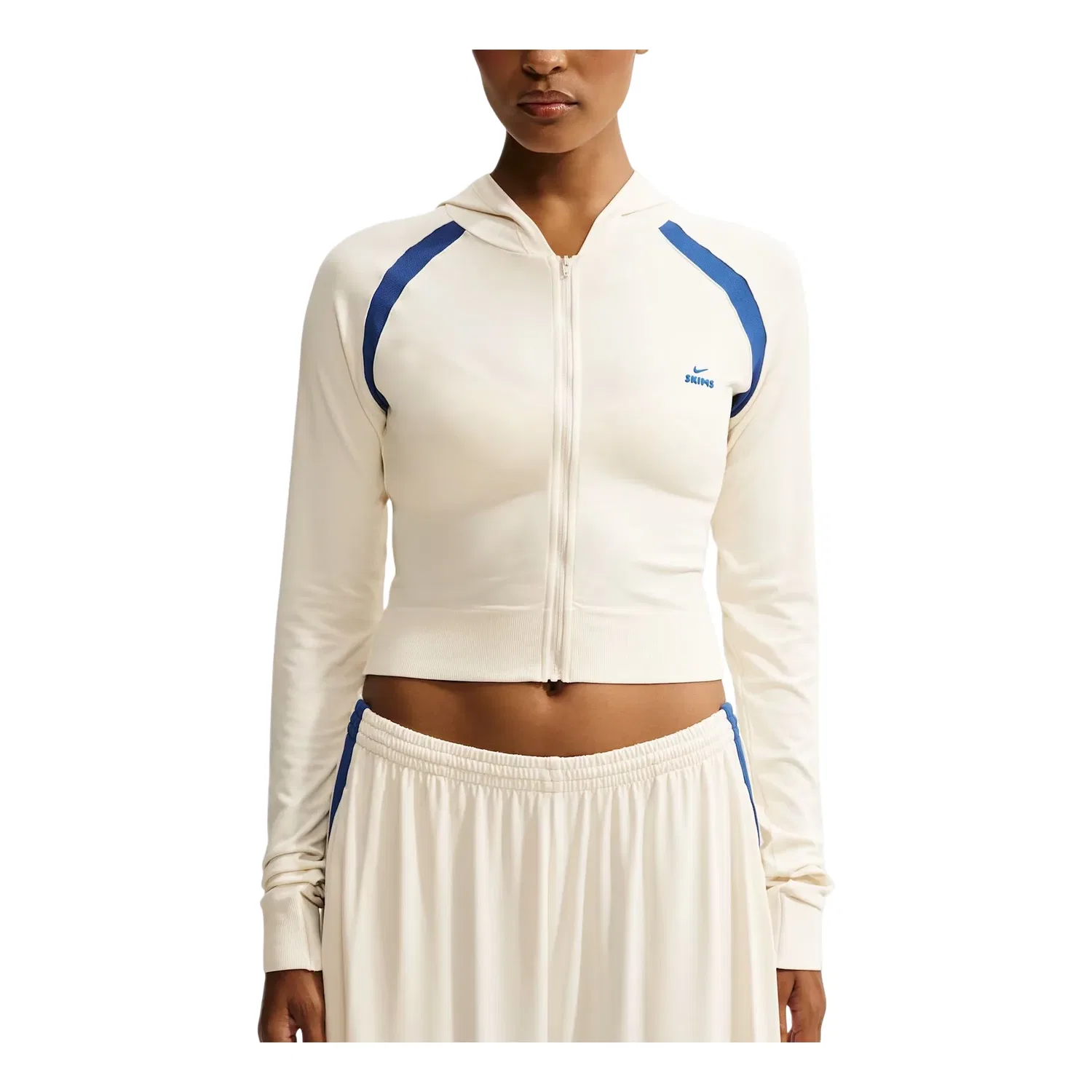 Женское худи SKIMS Stretch Nylon Baby Hoodie 'Actv Ivory Cobalt' Nike, Actv Ivory/Cobalt
