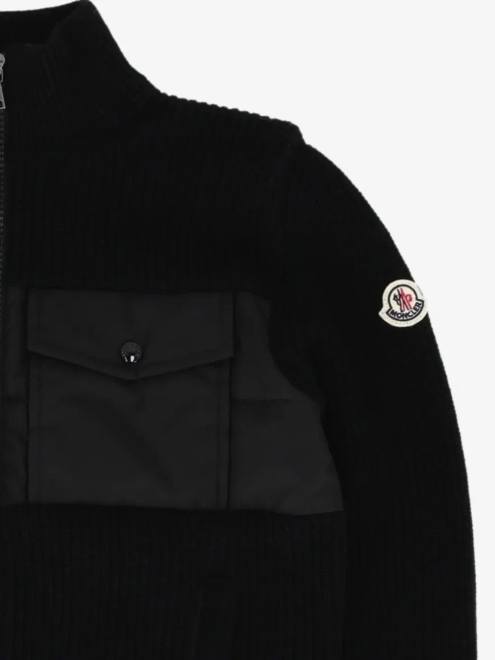 Куртка на молнии с ребристой вязкой и стегаными вставками Moncler Enfant, черный — фото 3