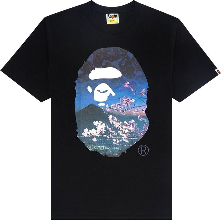 

Футболка BAPE Sakura Photo Ape Head Tee 'Black', черный