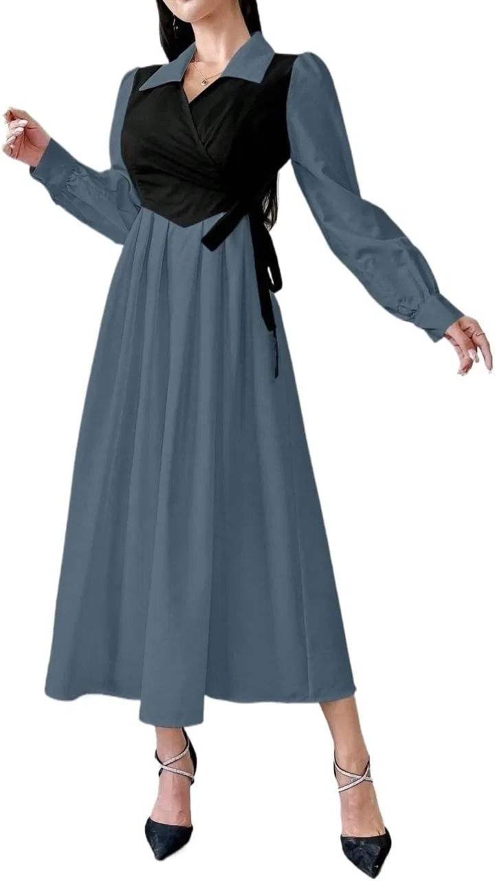 Женское платье миди с асимметричным узлом, Blue