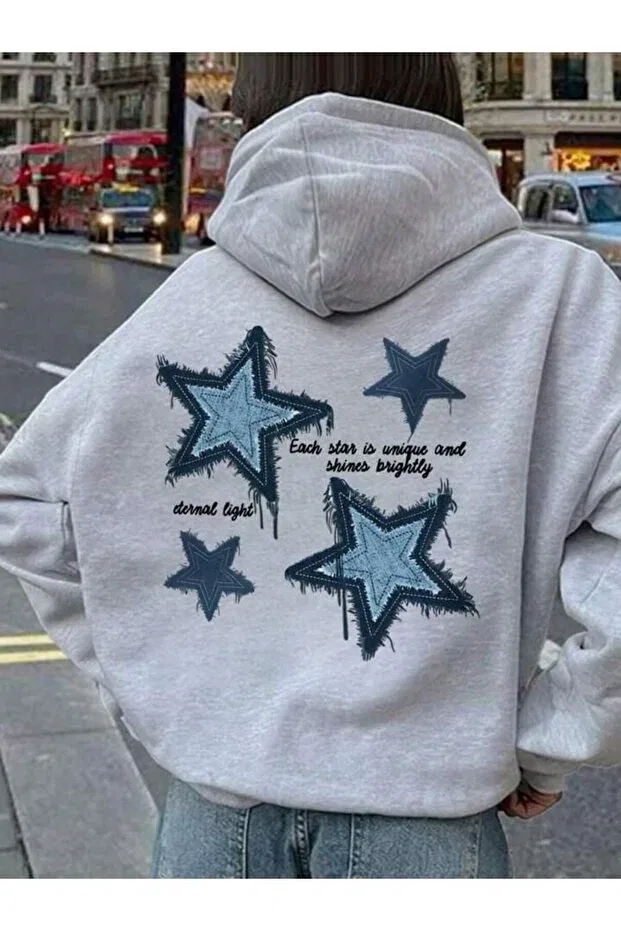 Детское худи для девочек с принтом Blue Stars Back Printed Morning Kids, Gray