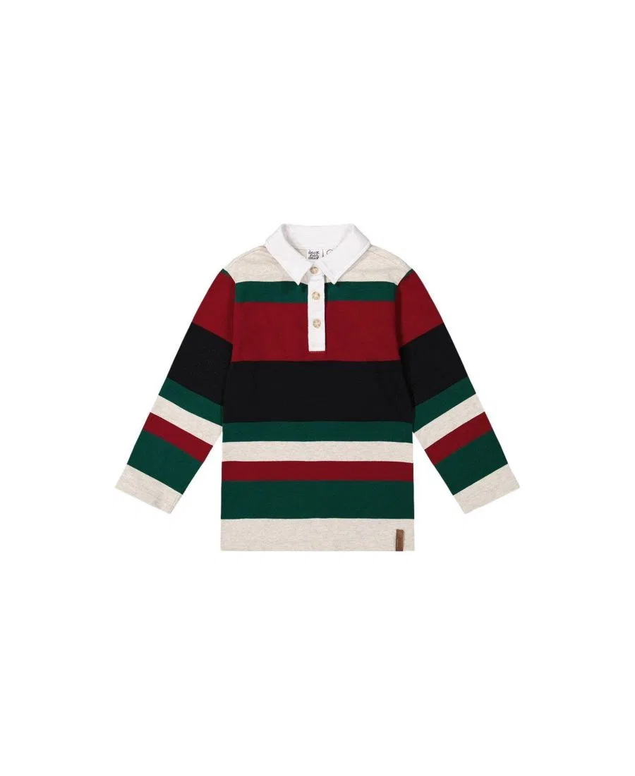 Поло с длинным рукавом и мультиколор-полосами Deux par Deux, Blue Striped Red, Green And Grey