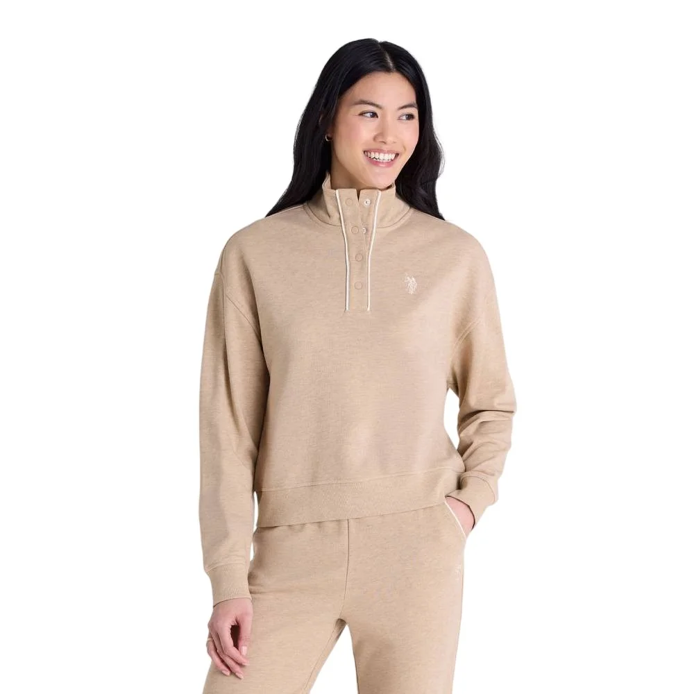 Женский пуловер U.S. Polo Assn. Snap Placket Piped French Terry, бежевый