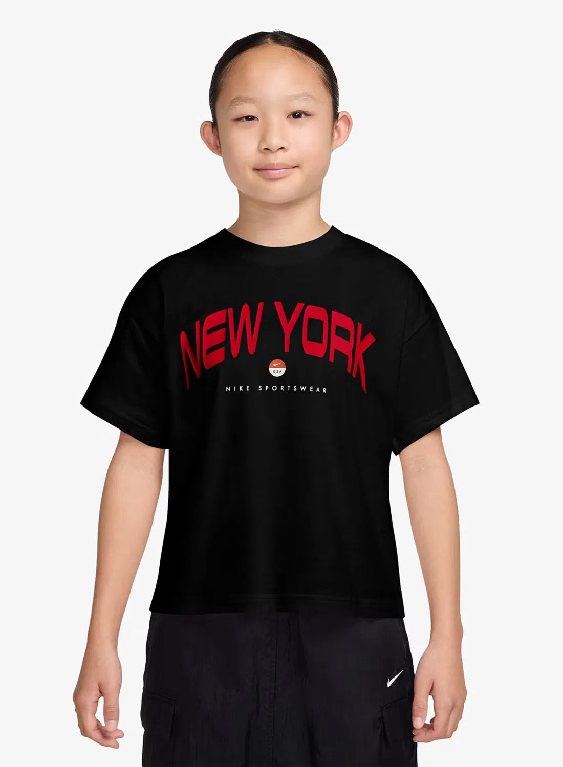 Футболка повседневная хлопковая Youth boxy NY Nike, черный