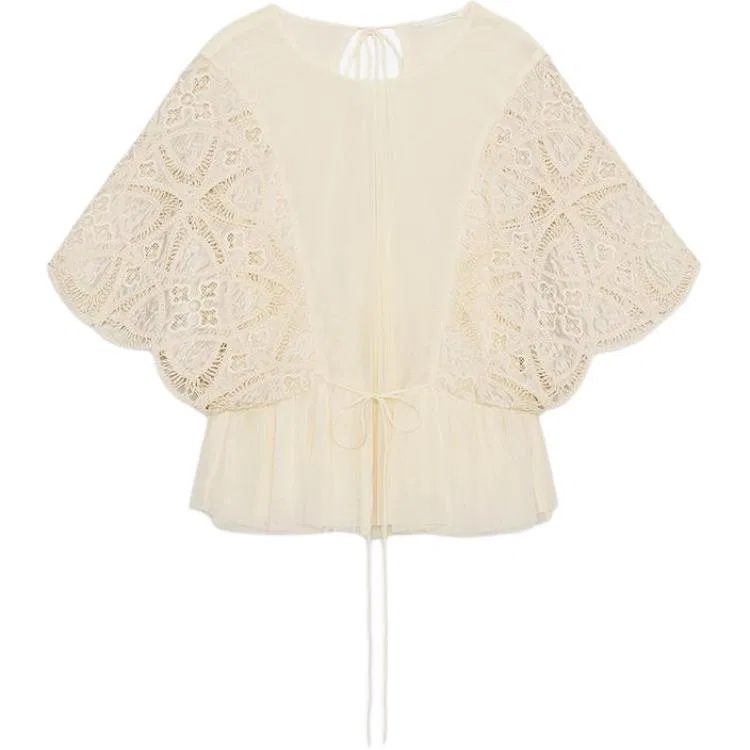 Женская тонкая рубашка Vanilla с круглым вырезом ZARA, Vanilla