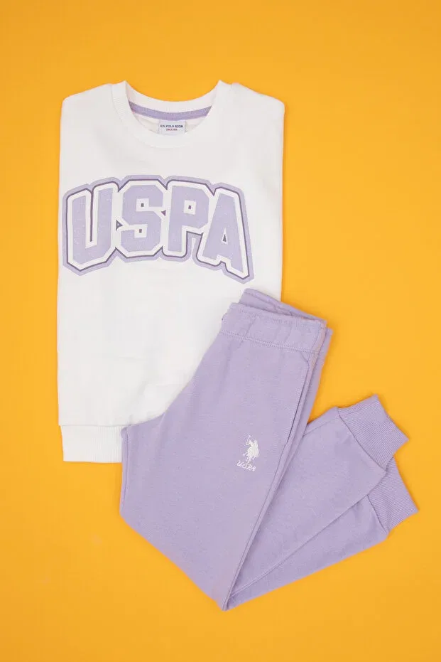 Детский спортивный костюм для девочек с принтом U.S. Polo Assn., White — фото 4