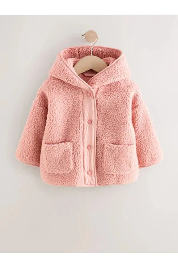 Детское зимнее пальто для девочек с капюшоном Next Baby, Pink — фото 4