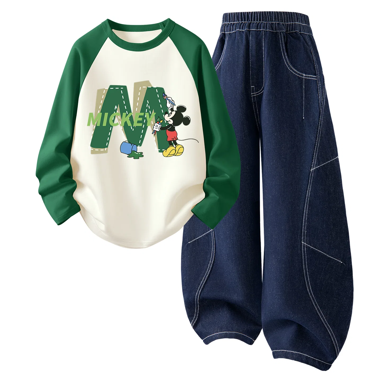 Детский спортивный комплект с принтом Di Painting Green White, Solid Color Denim Dark Blue, Disney