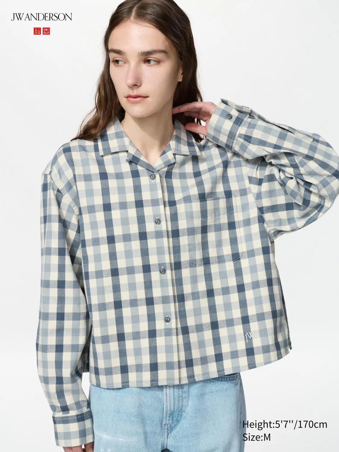 Рубашка фланелевая Uniqlo, свободный крой, в клетку, 64 синий