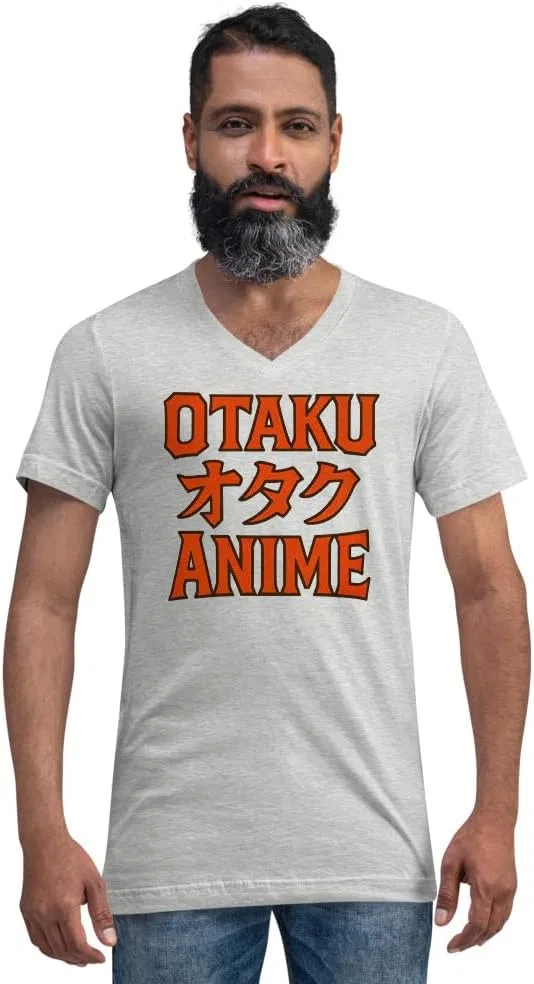 Мужская футболка с V-образным вырезом с аниме-дизайном Otaku, Athletic Heather