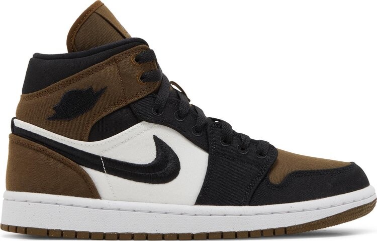 Кроссовки Wmns Air Jordan 1 Mid SE Olive Toe, черный/коричневый