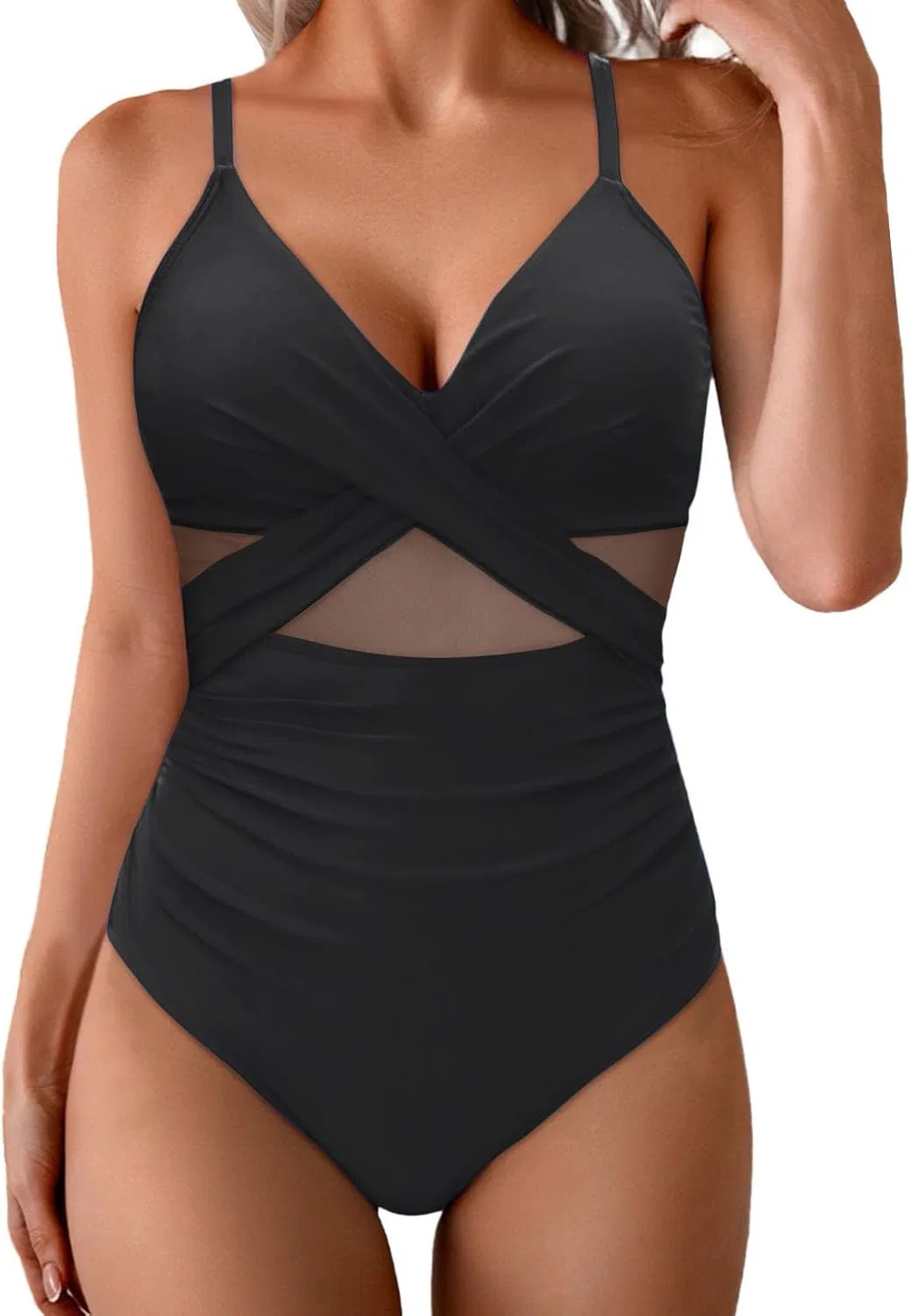 Женский слитный купальник с контролем живота Mesh V-Neck, Black