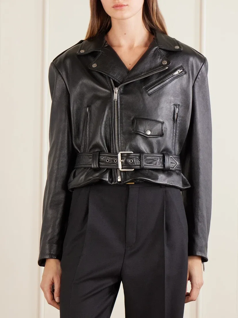 Байкерская куртка из глянцевой фактурной кожи SAINT LAURENT, черный — фото 3