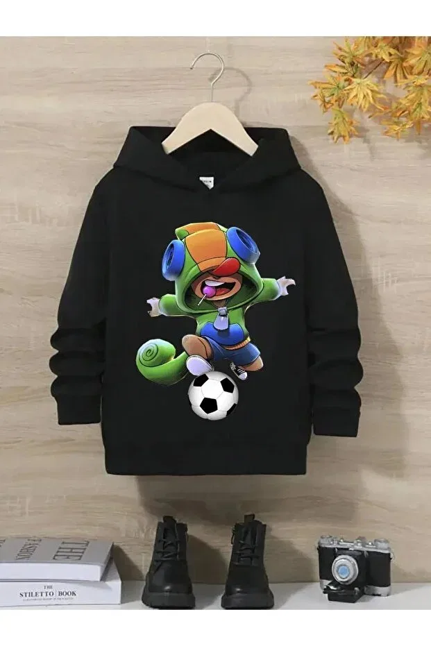 Детское худи для девочек с принтом Unisex football player printed hooded hoodie sweat Daxia, Black