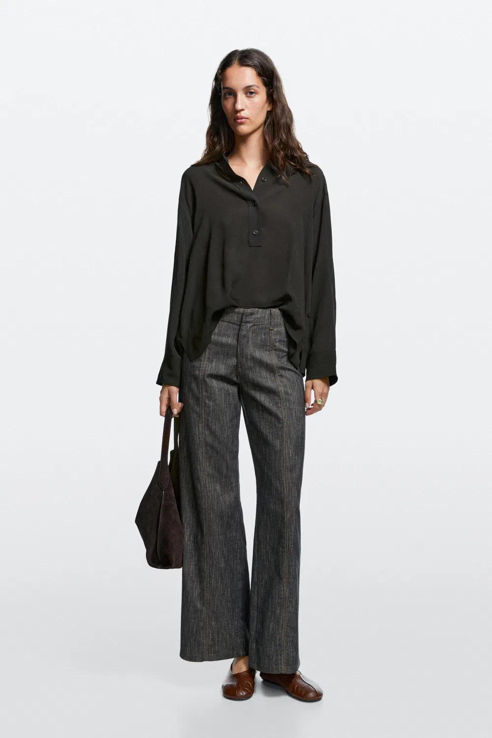Широкие брюки Massimo Dutti, с эффектом джинсовой ткани, индиго