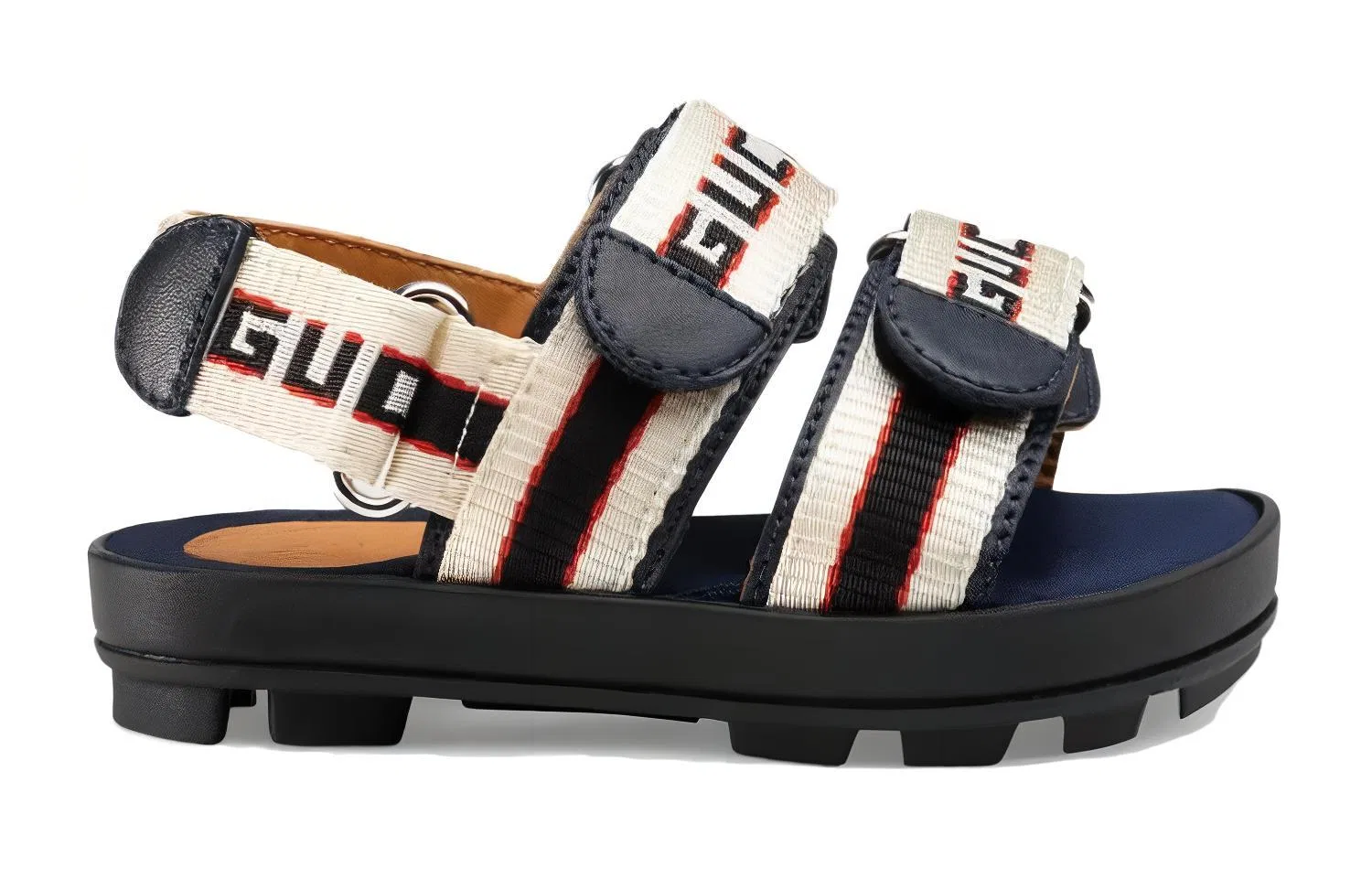 Детские сандалии для мальчиков с полосатым принтом GUCCI, Navy Blue Beige — фото 3