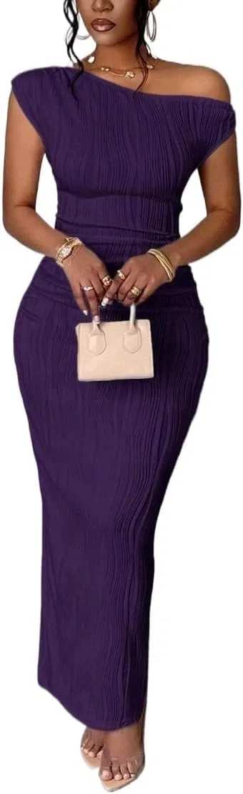 Женское элегантное макси-платье с одним плечом Bodycon, Red Violet
