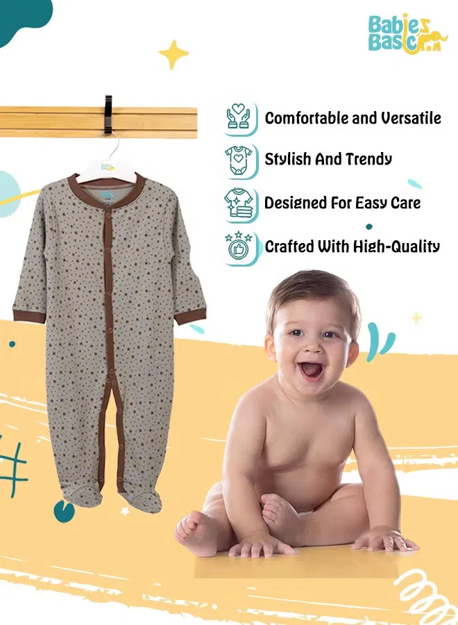 Боди-комбинезон с принтом из хлопка для малышей Babies Basic, коричневый — фото 3