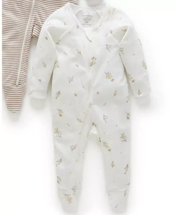 Детский комбинезон с длинным рукавом 2-Pack Zip Footie Purebaby, Vanilla Wattle Bee Pack — фото 4