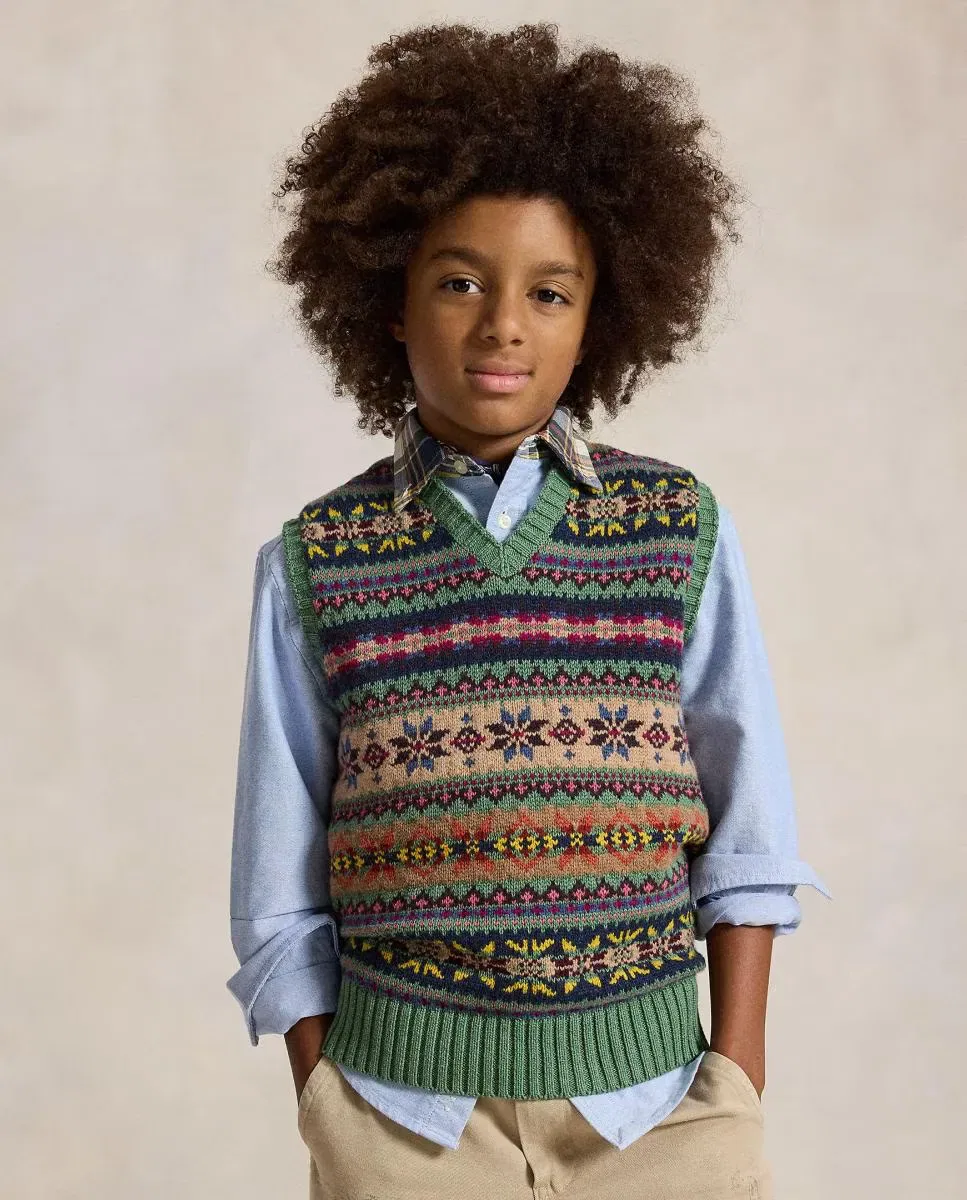 Детский жилет с принтом Chaleco de punto unisex estampado con cuello pico Polo Ralph Lauren, Multicolor — фото 2