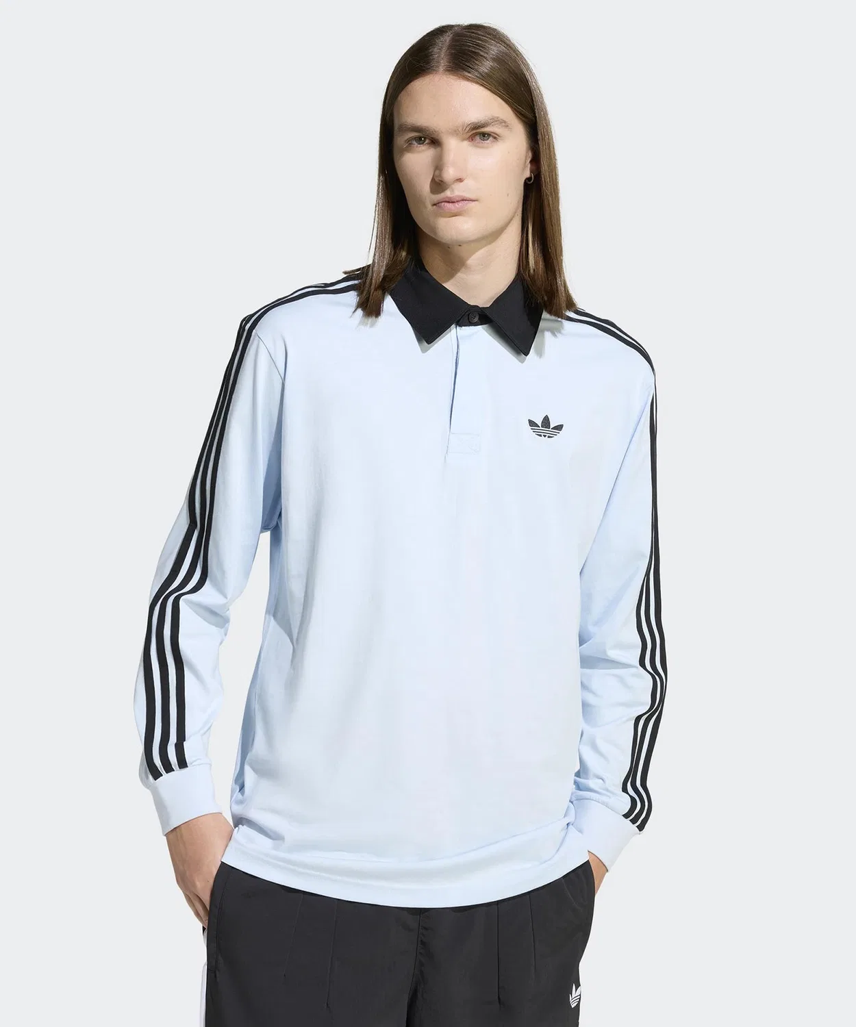 Мужская футболка-поло с длинным рукавомThree Stripes Rugby Long Sleeve Polo Adidas, Blue
