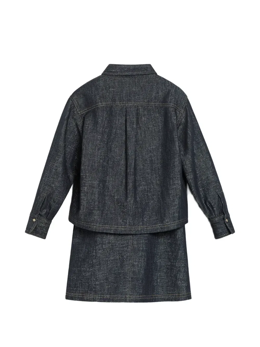 Джинсовый комлпект из сарафана и рубашки с декором Monili Brunello Cucinelli Kids, синий — фото 2
