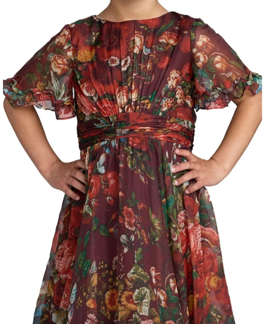 Платье-макси с воланами Big Girls 6-14 High Neck Ruffle Hi Low Gown Mac Duggal, Wine Multi — фото 3
