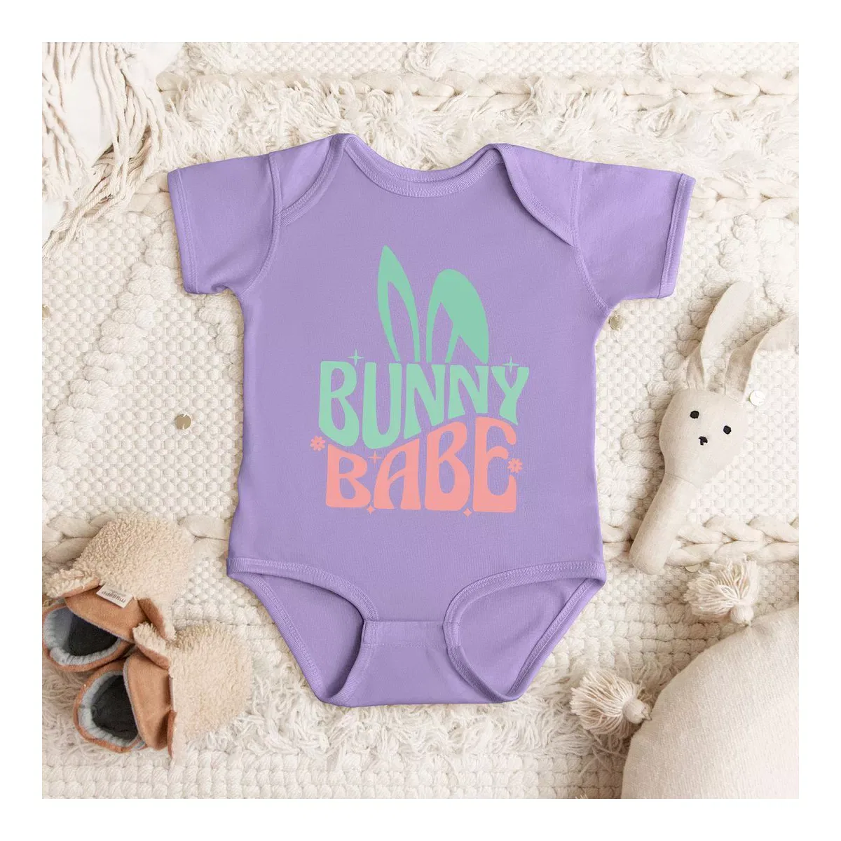 Детское боди с коротким рукавом Bunny Babe With Ears The Juniper Shop, Lavender — фото 2