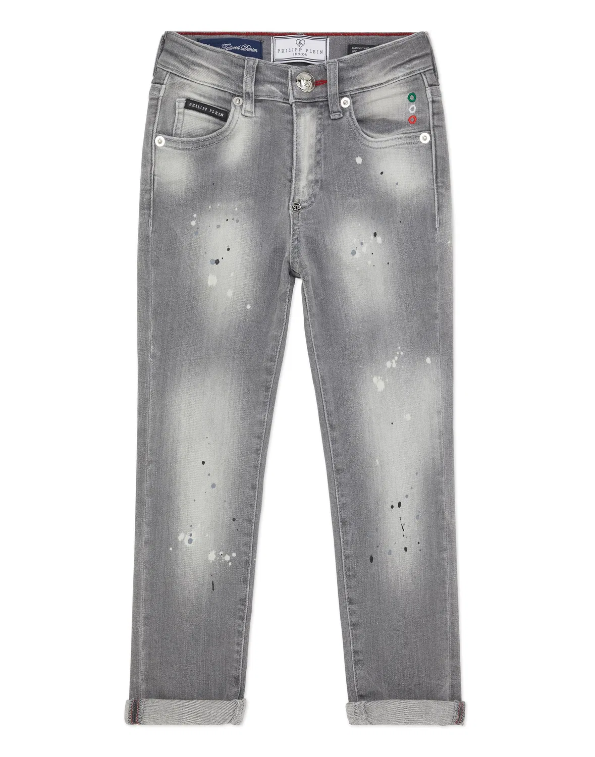 Детские джинсы зауженные с эффектом потертости Italic Plein PHILIPP PLEIN, Concretegrey