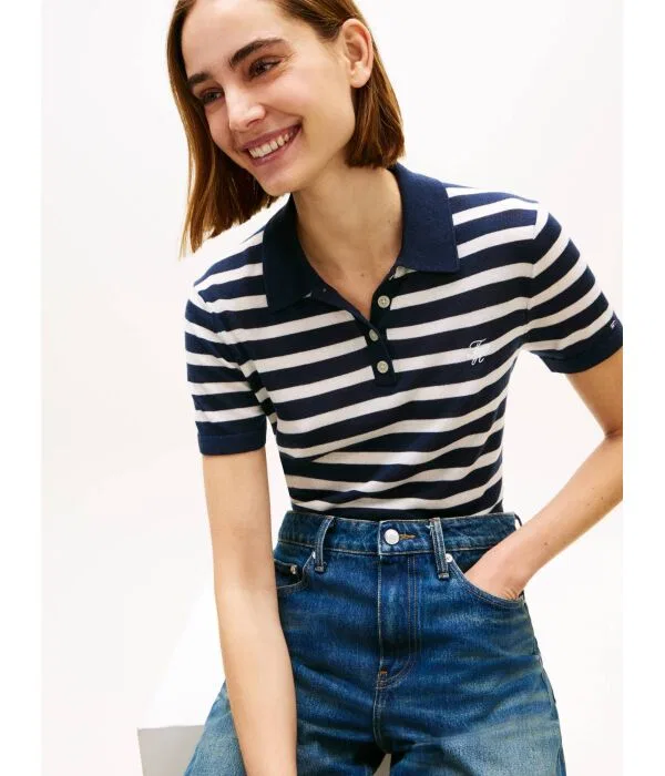 Женское поло Slim Fit с шелком Tommy Hilfiger, Blu Marino — фото 4