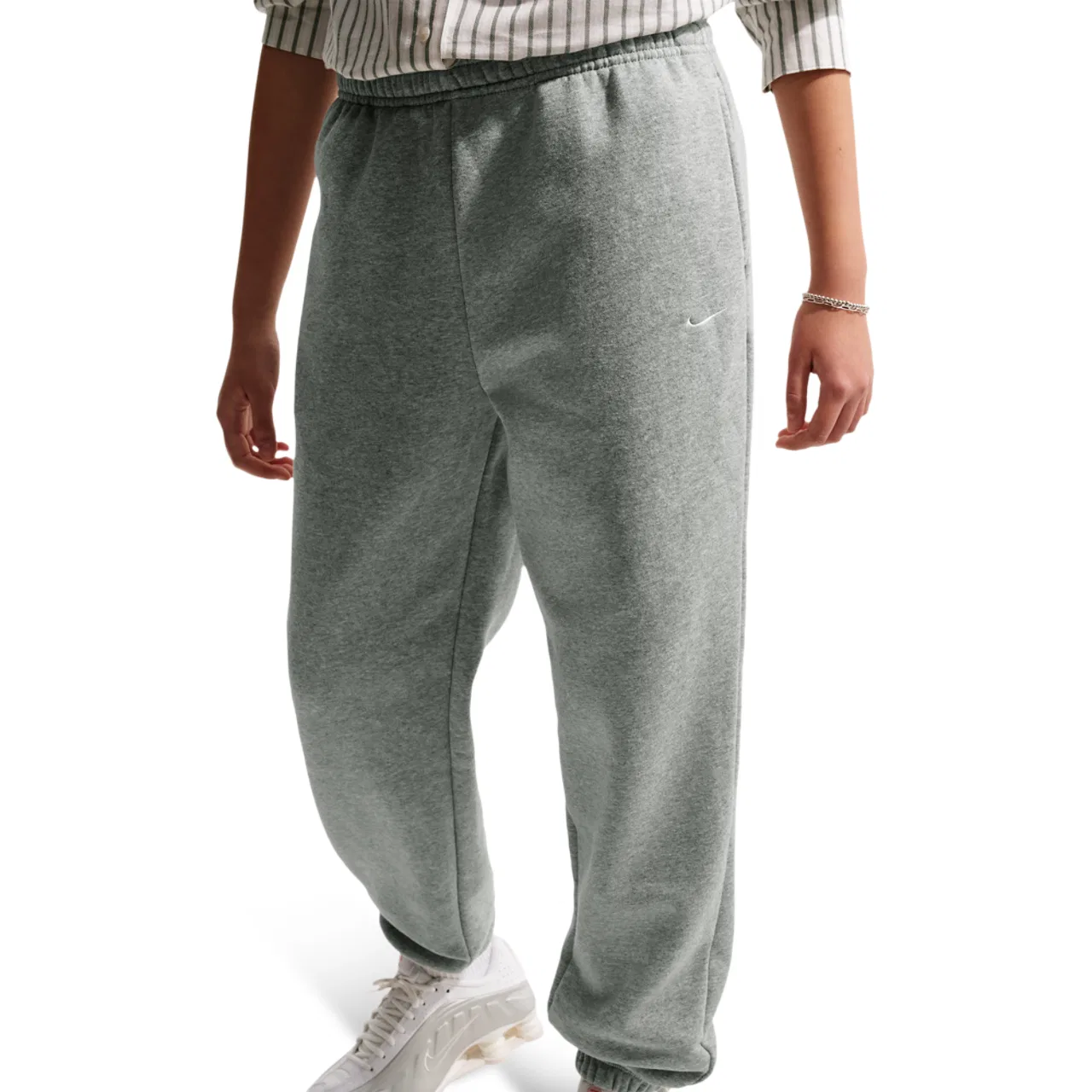 Детские спортивные штаны для девочек свободного кроя Nike Studio Fleece, Nike, White Dark Grey Heather Particle Grey