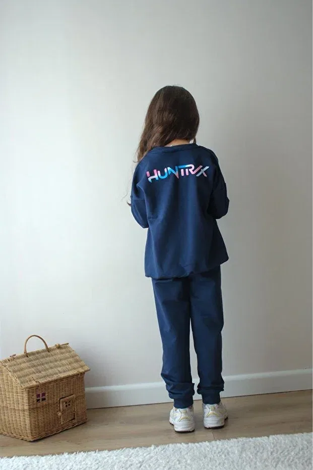 Детский комплект спортивного костюма для девочек из футера Jeliboomkidswear, Navy Blue — фото 3