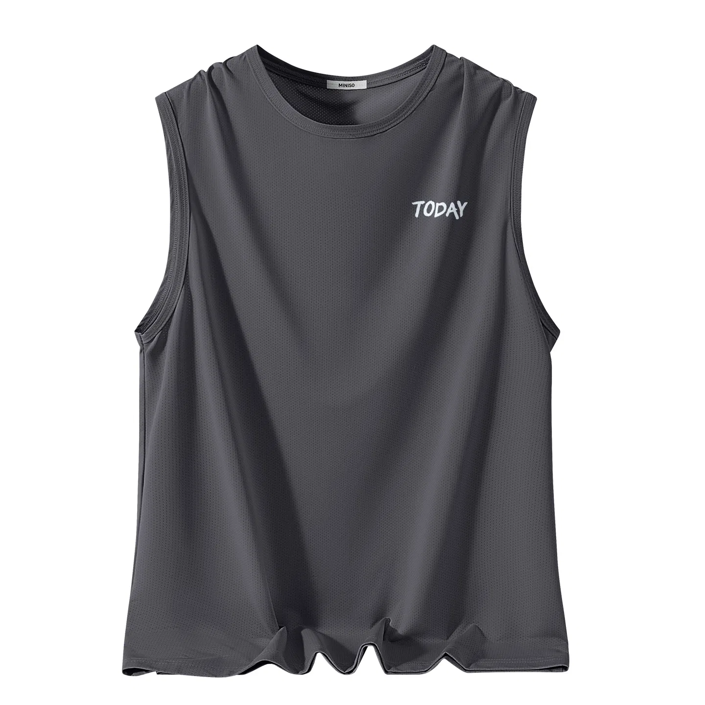 Детский топ с круглым вырезом Ice Silk Mesh Dark Gray Smooth Blue Graffiti Chest Logo MINISO, Dark Gray