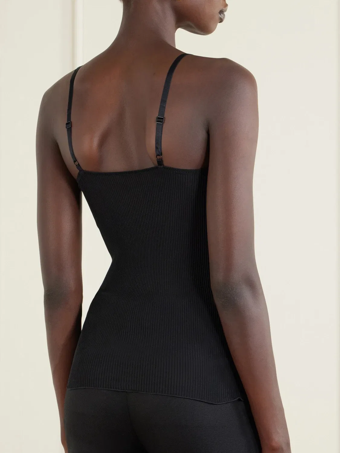 Шелковая майка в рубчик с кружевной отделкой SAINT LAURENT, черный — фото 3