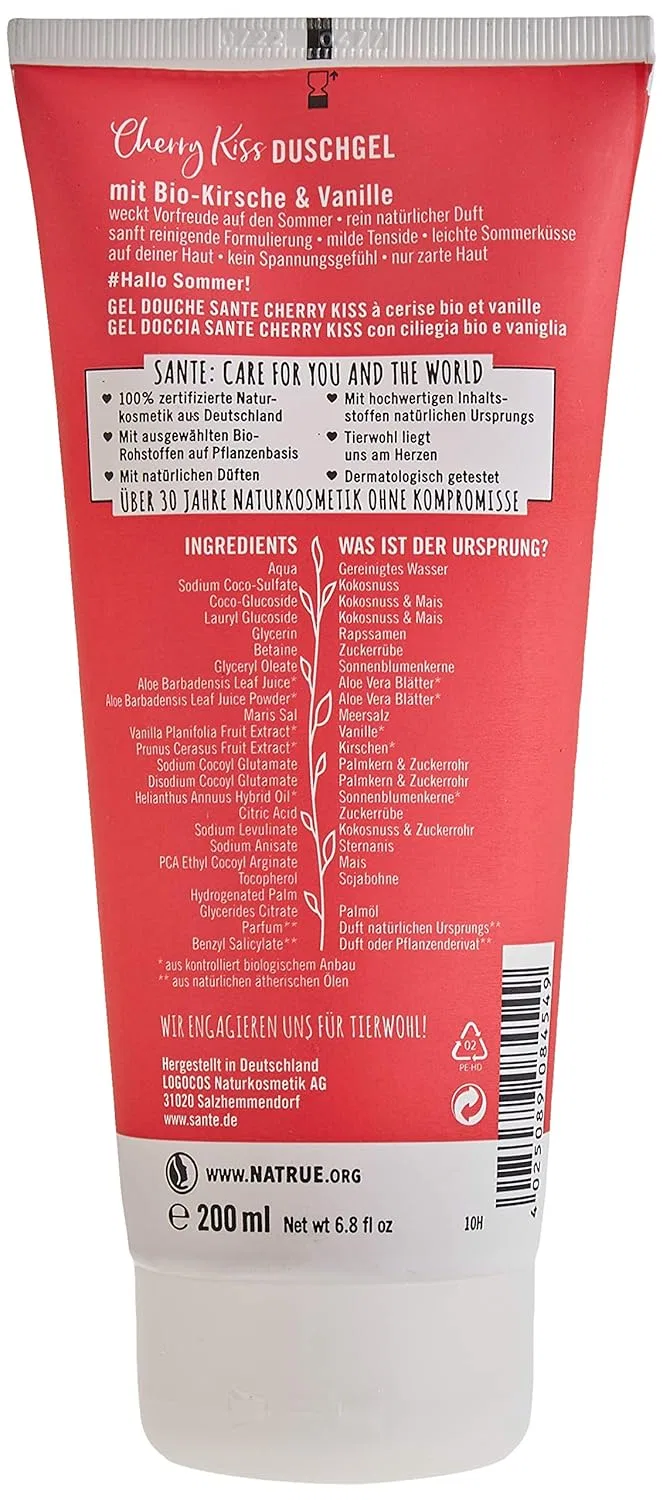 Гель для душа Limited Edition Cherry Kiss, Organic Cherry & Vanilla, Sante Naturkosmetik, 200 мл — фото 2