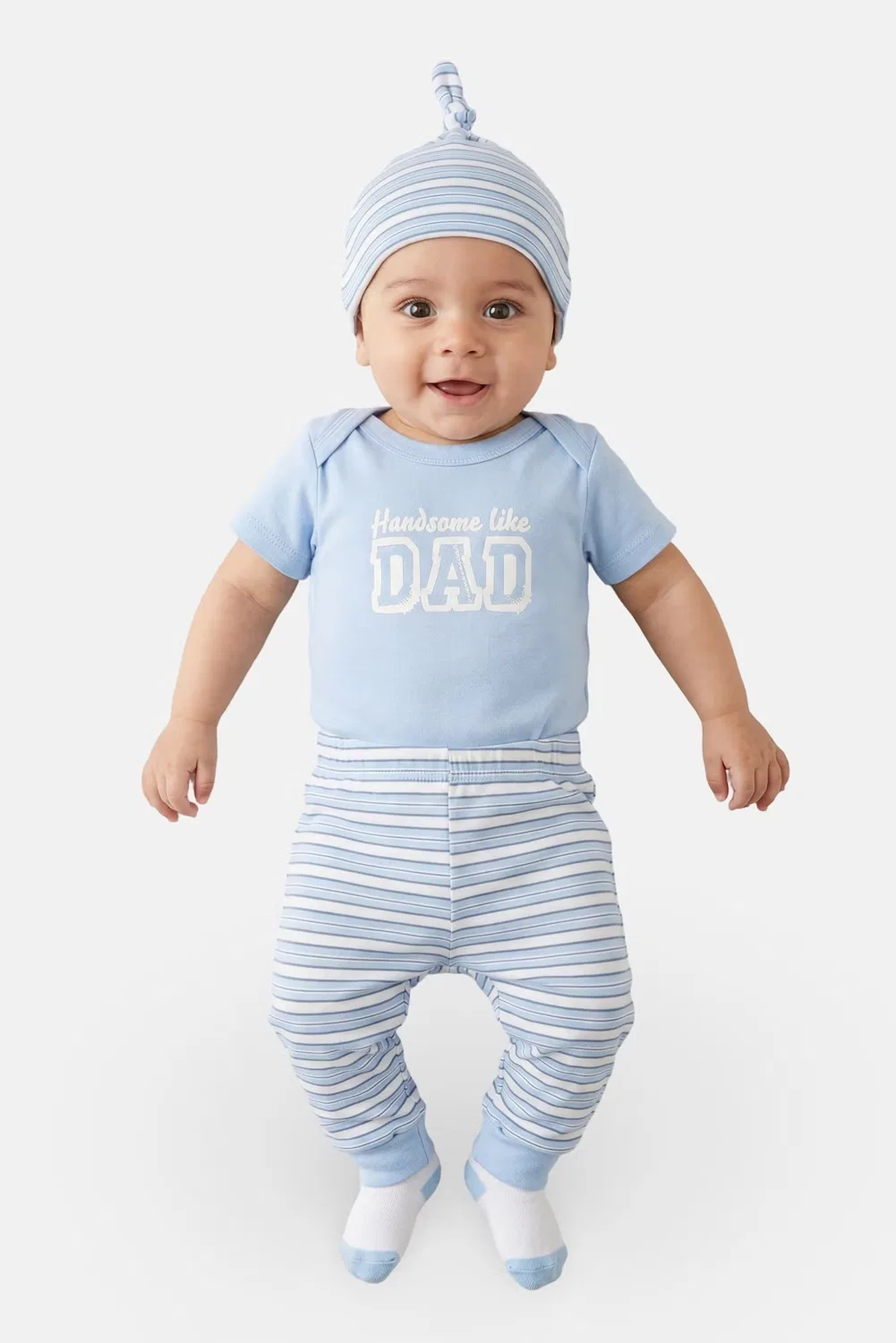 Комплект боди-комбинезон и штаны с принтом с шапочкой и носками Baby Essentials, разноцветный