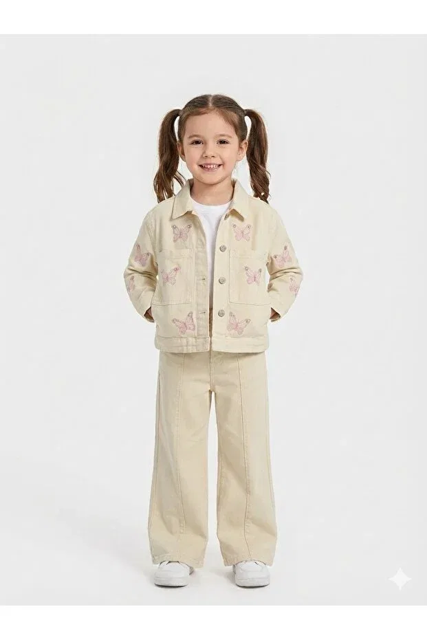 Детские брюки для девочек широкие джинсовые Gullis Kids, Beige