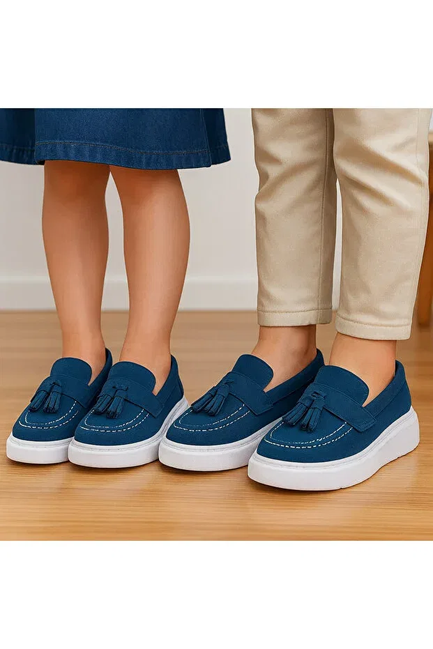 Детские туфли для девочек без шнурков Tasseled Classic Shoes Jojo Kids, Navy Blue