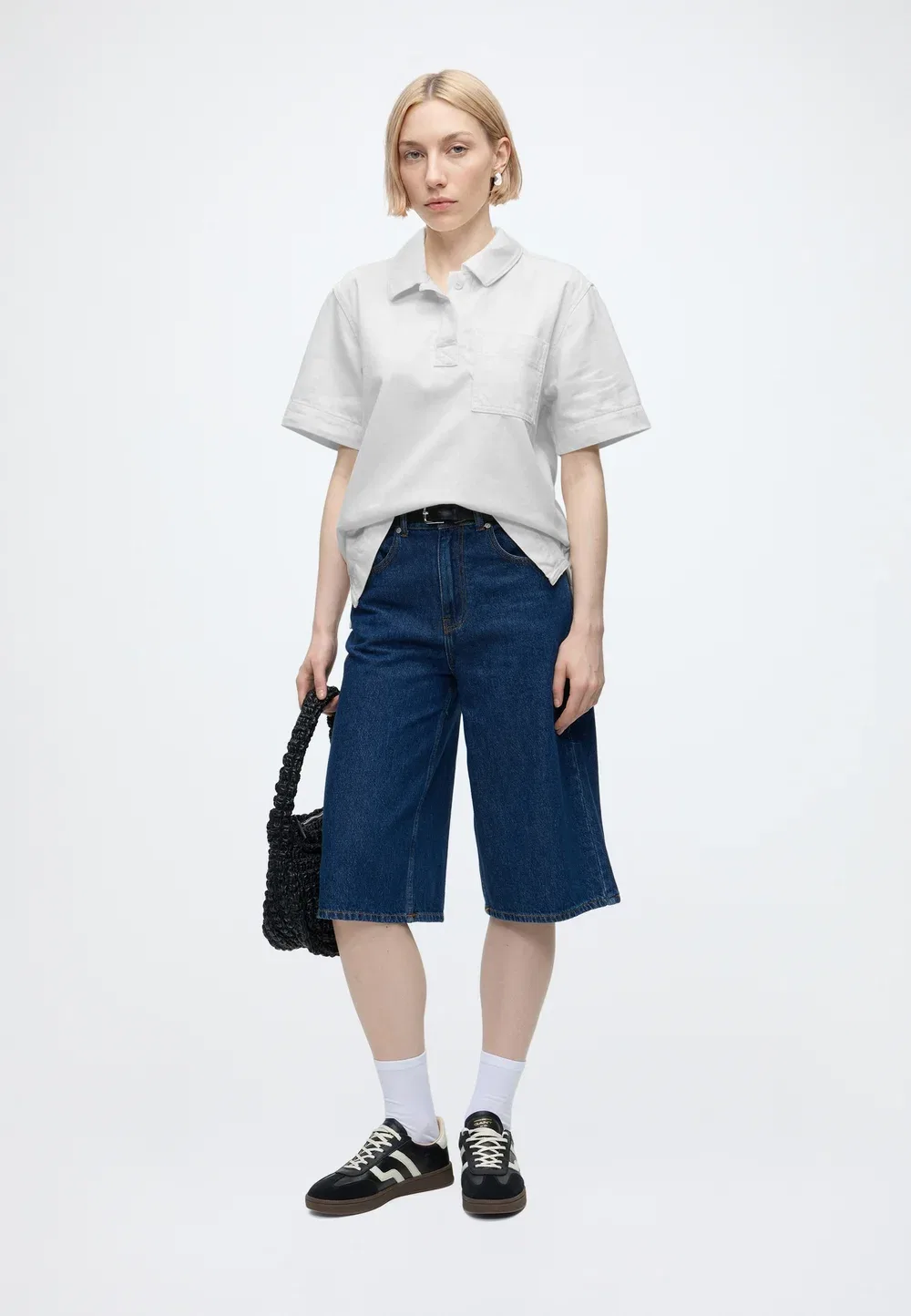 Блузка Lacoste White, на пуговицах, деним, однотонная — фото 2